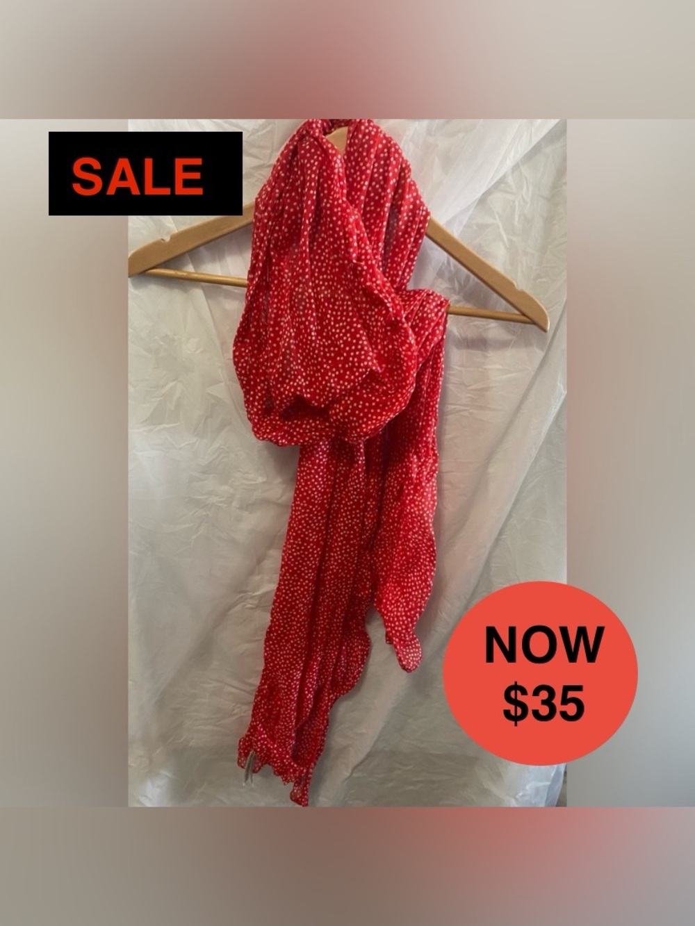 H&M Vintage Red Polka Dot Scarf – Retro Rockabilly Ditsy Print Wrap EUC